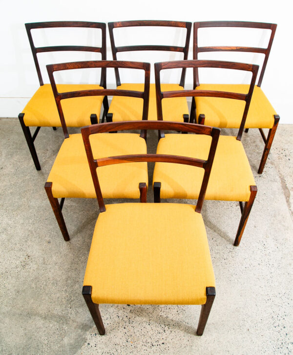 Mid Century Danish Modern Dining Chairs Johannes Andersen Set 6 Rosewood Yellow - Image 2