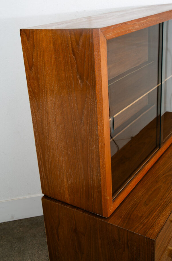 Mid Century Modern China Cabinet Hutch Albert Walnut Display Glass Drawers Doors - Image 10