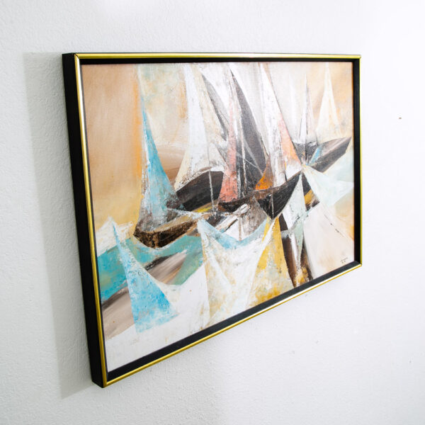 Mid Century Modern Art Original Abstract Expressionism Pastel Blue White Yellow - Image 2