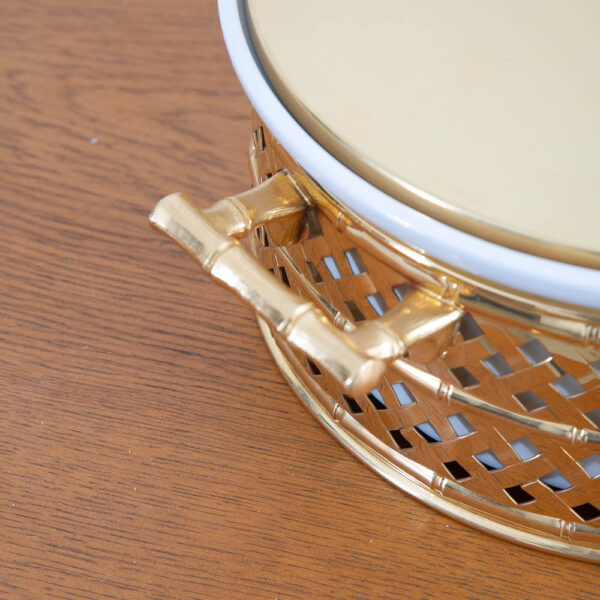 Mid Century Modern American Ceramic Brass Round Dish Cover Lid American Mcm - Image 8