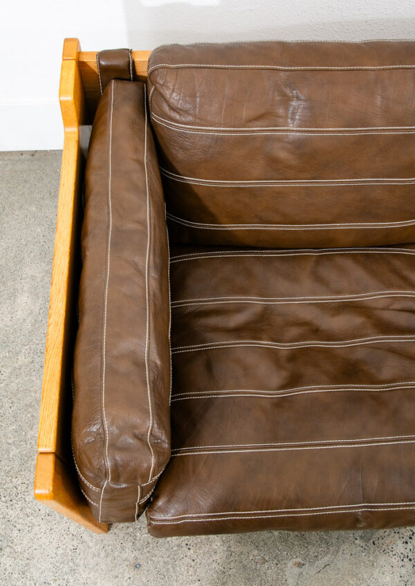 Mid Century Danish Modern Couch Sofa White Oak Brown Loveseat Settee 2 Seat Mcm - Image 12