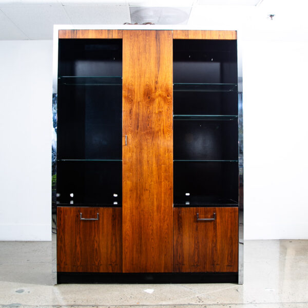 Mid Century Danish Modern Bookshelf Cabinet Rosewood Glass shelves Mcm Armoire - Image 2