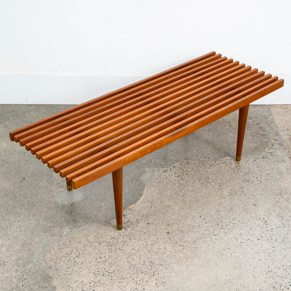 Mid Century Modern Slat Bench Coffee Table Solid Teak Vintage Wood Restored Mcm