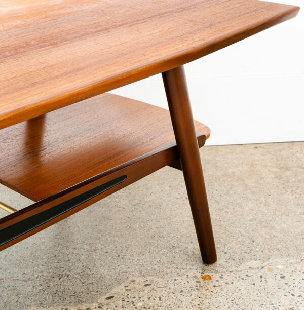 Mid Century Danish Modern Coffee Table Slat Teak Cane Beech Sculptural Norway NM - Image 8