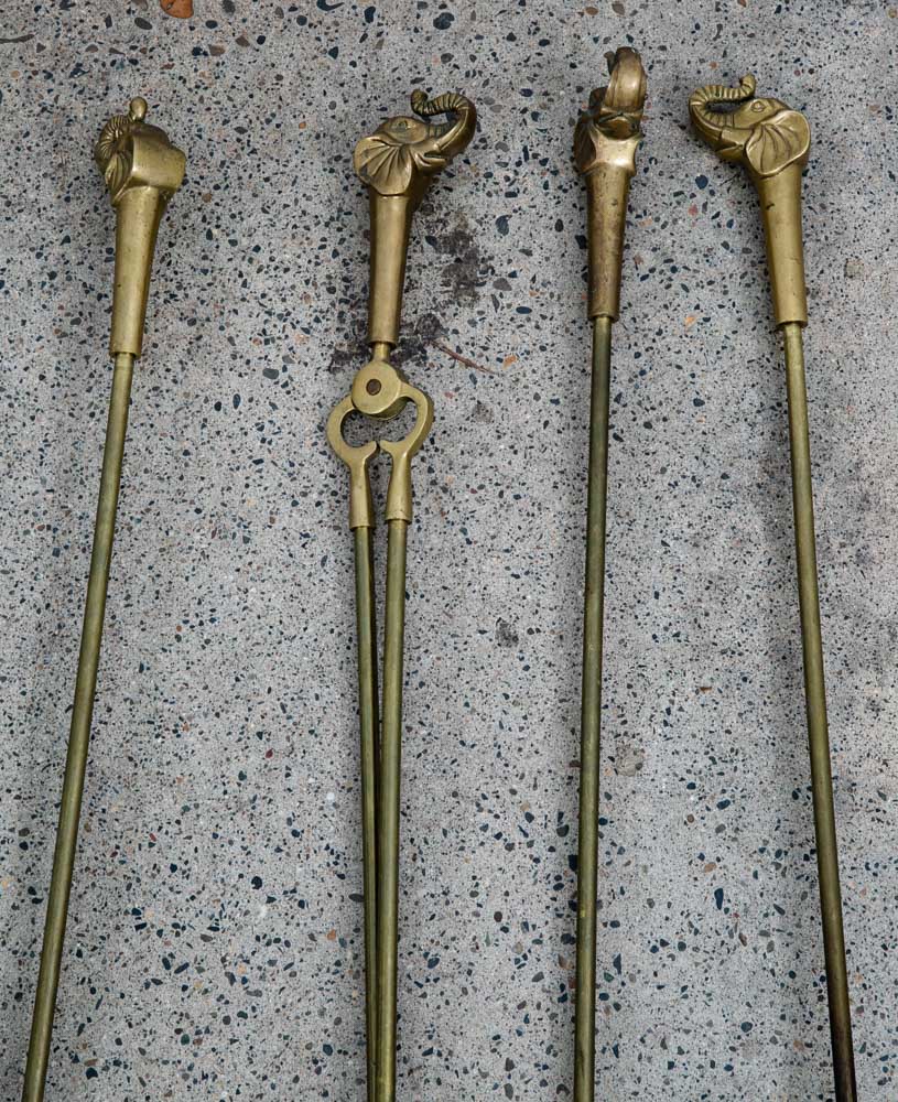 Mid Century Modern Fireplace Tools Solid Brass Elephant Head Gold Metal Mcm - Image 6