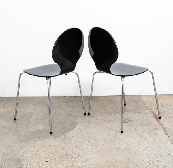 Mid Century Modern Chair Set 4 Dining Fritz Hansen Style Black Vintage Round Mcm - Image 6
