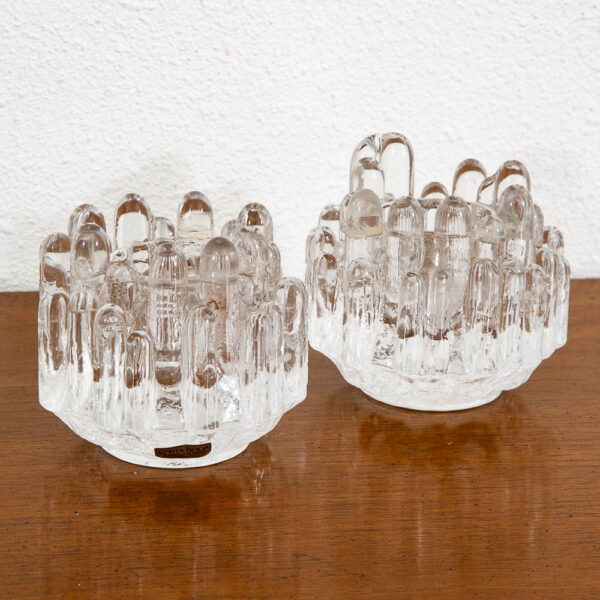 Mid Century Modern Art Glass Candleholders Clear Textured Glass Kosta Boda Pair - Image 7