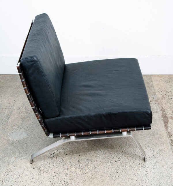 Mid Century Modern Lounge Chairs Pair Black Leather Ligne Roset France Saddle NM - Image 5