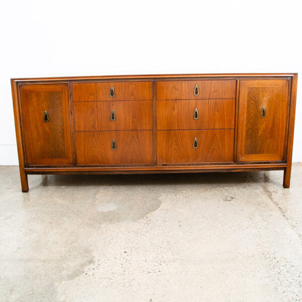 Mid Century Danish Modern Credenza Dresser Walnut 9 Drawer American Danish Brass - Image 10