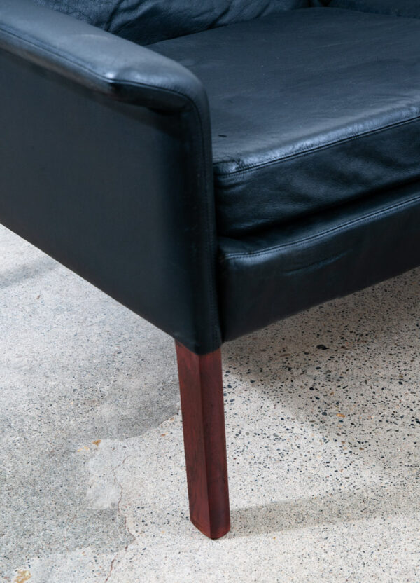 Mid Century Danish Modern Sofa Couch Leather Hans Olsen Black Arm Glostrup Wood - Image 9
