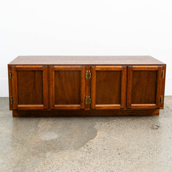 Mid Century Modern Compact Cabinet Record Storage Credenza Low 4 Doors Vintage - Image 2
