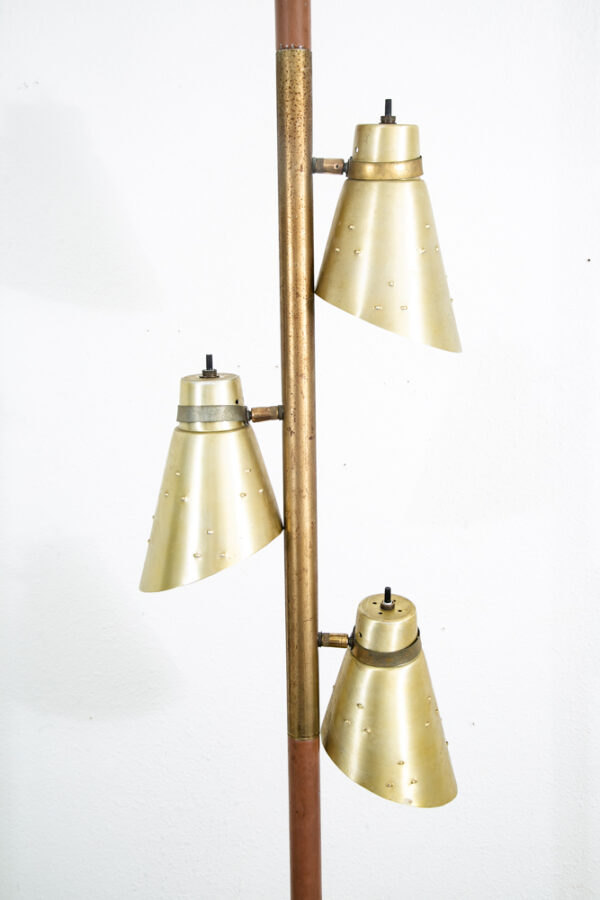 Mid Century Modern Floor Lamp Tension Pole 3 Light Brass Vintage Brown Mcm Floor - Image 4