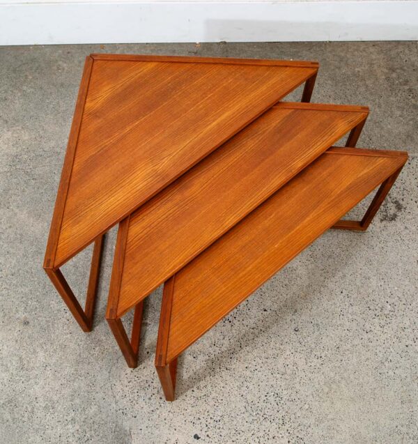 Mid Century Danish Modern Nesting Tables Solid Teak Triangular Set of 3 Denmark - Image 12