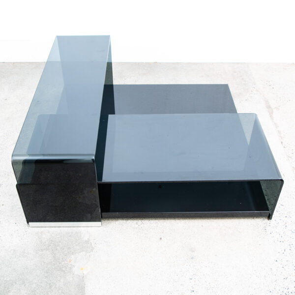 Mid Century Post Modern Coffee Table Smoked Glass Italian Fiam Italy 3pc Modular - Image 7