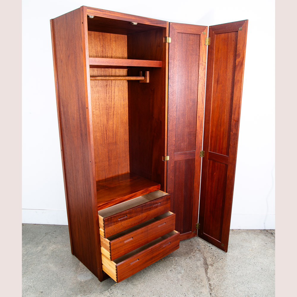 Mid Century Modern Closet Cabinet Armoire Mahogany Wardrobe Denmark 3 Drawers - Image 4