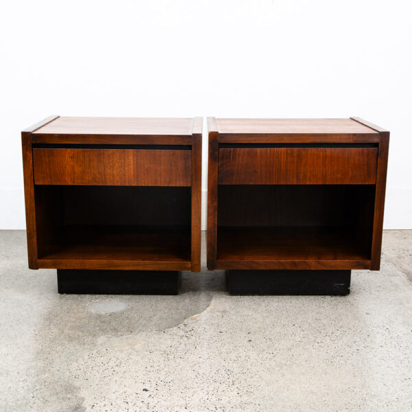 Mid Century Modern End Tables Side Nightstands Walnut Lane Drawer Plinth Base 2 - Image 2