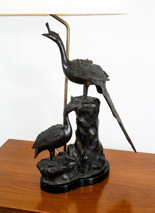 Mid Century Modern Lamp Table Light Bronze Peacock Sculptural Marbro Birds - Image 2