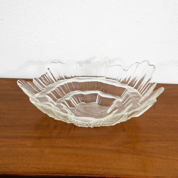 Mid Century Modern Finnish Art Glass Serving Bowl Clear Textured Tauno Wirkkala - Image 4