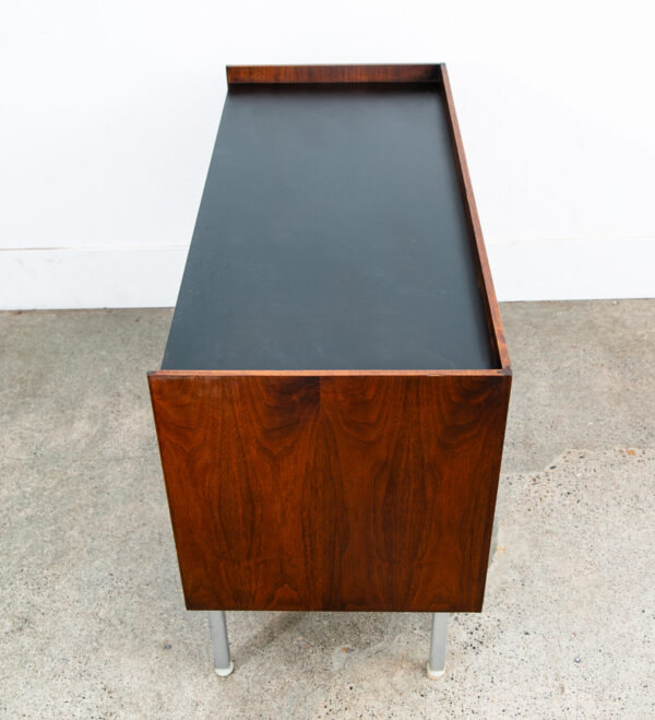 Mid Century Modern Desk Costa Mesa Furniture Walnut Metal Black 3 Drawers Mcm - Image 5