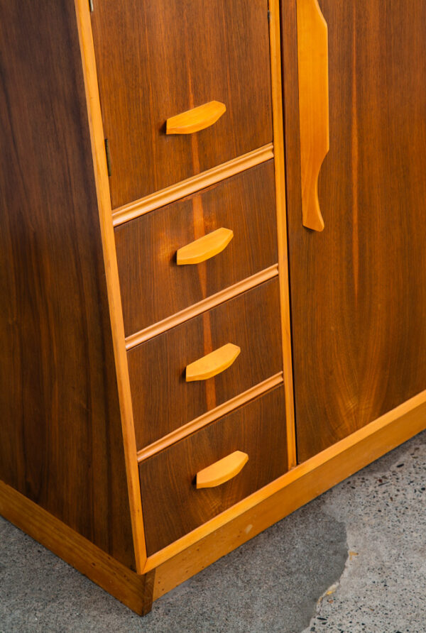 Mid Century Danish Modern Armoire Wardrobe Door Closet Walnut Mirror Mcm Drawers - Image 10
