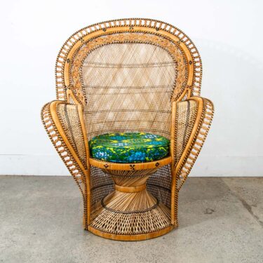 Mid Century Modern Peacock Chair Side Rush Cane Rattan Wrapped Lounge Throne Mcm