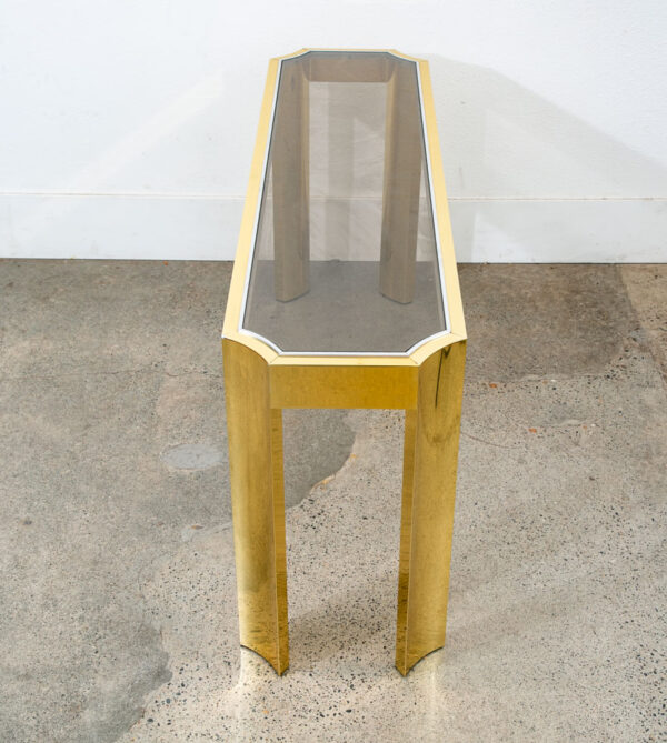 Mid Century Modern Console Table Entry Sofa Metal Brass Glass Vintage Baughman - Image 4