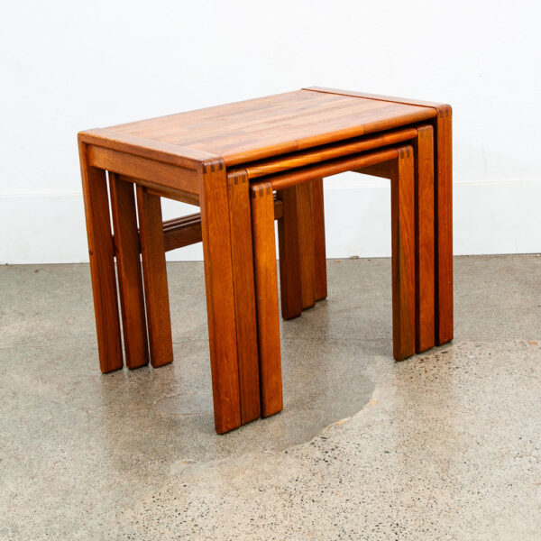 Mid Century Danish Modern Nesting Tables Solid Teak Set 3 Denmark Fingerjoint NM - Image 5