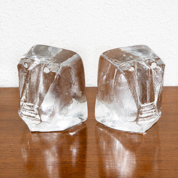 Mid Century Modern Art Glass Face Bookends Kosta Boda Erik Hoglund Pair