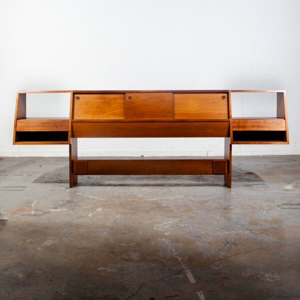 Mid Century Modern Headboard Bed Full Floating Nightstand Milo Baughman Glenn CA - Image 3