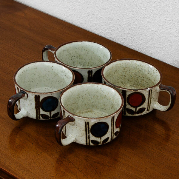 Mid Century Modern Coffee Mugs Set of 4 Handle Ceramic Studio with a Flower Design - Image 3