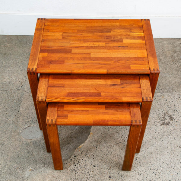 Mid Century Danish Modern Nesting Tables Solid Teak Set 3 Denmark Fingerjoint NM - Image 2