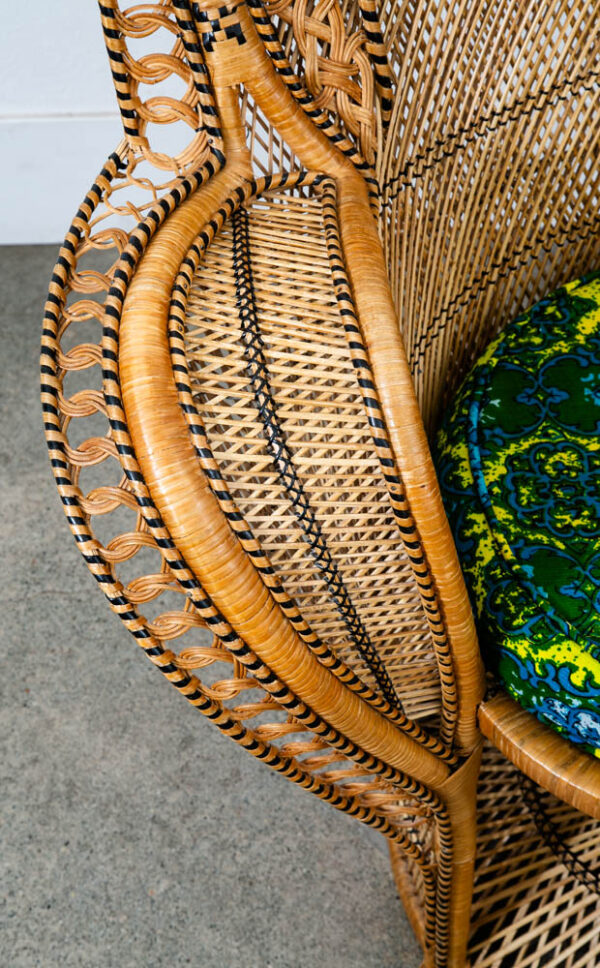 Mid Century Modern Peacock Chair Side Rush Cane Rattan Wrapped Lounge Throne Mcm - Image 7