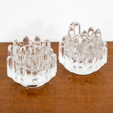 Mid Century Modern Art Glass Candleholders Clear Textured Glass Kosta Boda Pair