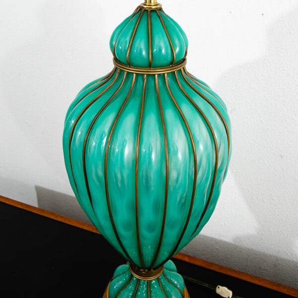 Mid Century Modern Lamp Table Light Caged Glass Murano Turquoise Marbro Venetian - Image 3