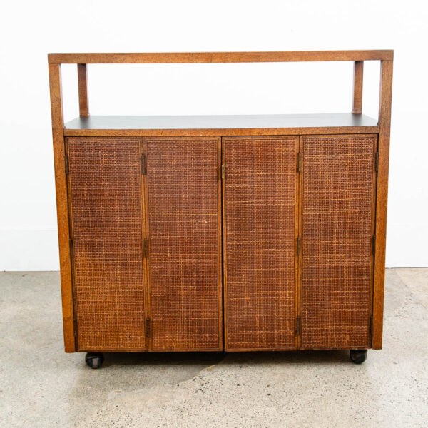 Mid Century Modern Serving Cart Trolley Rolling Bar Glass Cane Front Server Mcm - Image 2