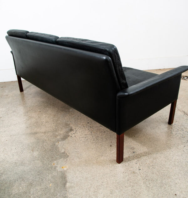 Mid Century Danish Modern Sofa Couch Leather Hans Olsen Black Arm Glostrup Wood - Image 8