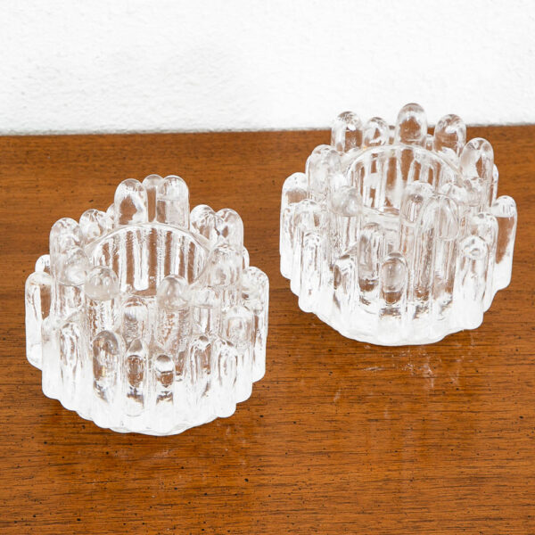 Mid Century Modern Art Glass Candleholders Clear Textured Glass Kosta Boda Pair - Image 2