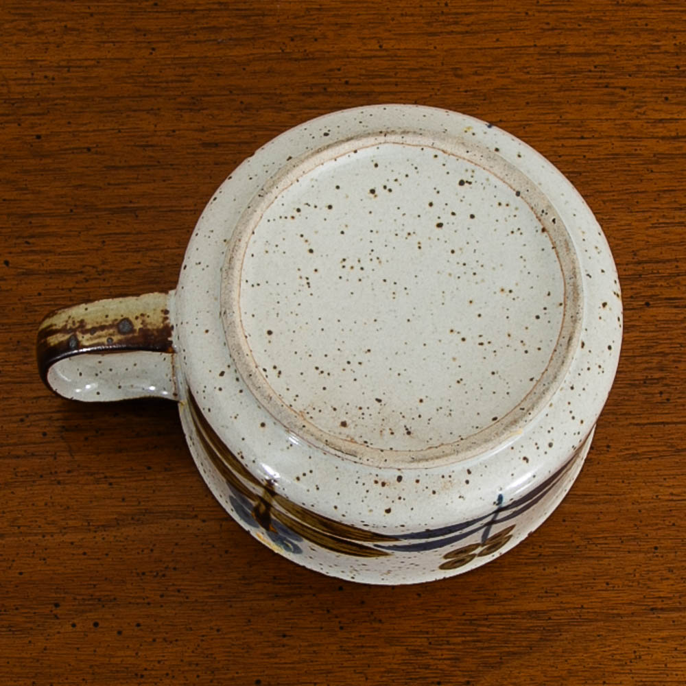 Mid Century Modern Coffee Cup Set of 4 Handle Mug Ceramic Studio with Floral Design - Image 5