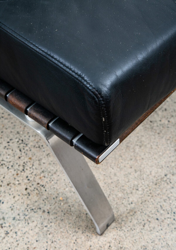 Mid Century Modern Lounge Chairs Pair Black Leather Ligne Roset France Saddle NM - Image 9