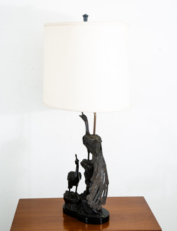 Mid Century Modern Lamp Table Light Bronze Peacock Sculptural Marbro Birds - Image 4
