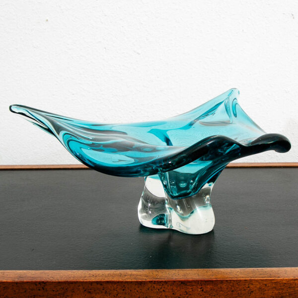 Mid Century Modern Art Glass Vase 2 Tone Teal Blue Murano Seguso Poli Art Studio - Image 2