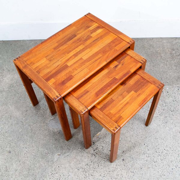 Mid Century Danish Modern Nesting Tables Solid Teak Set 3 Denmark Fingerjoint NM - Image 3