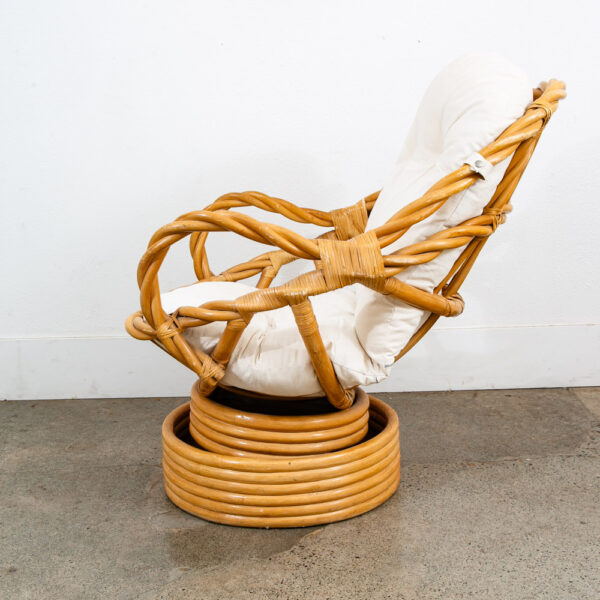 Mid Century Modern Lounge Chair Ottoman Bamboo Boho Swivel Rattan Basket Stool - Image 3