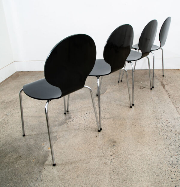 Mid Century Modern Chair Set 4 Dining Fritz Hansen Style Black Vintage Round Mcm - Image 2