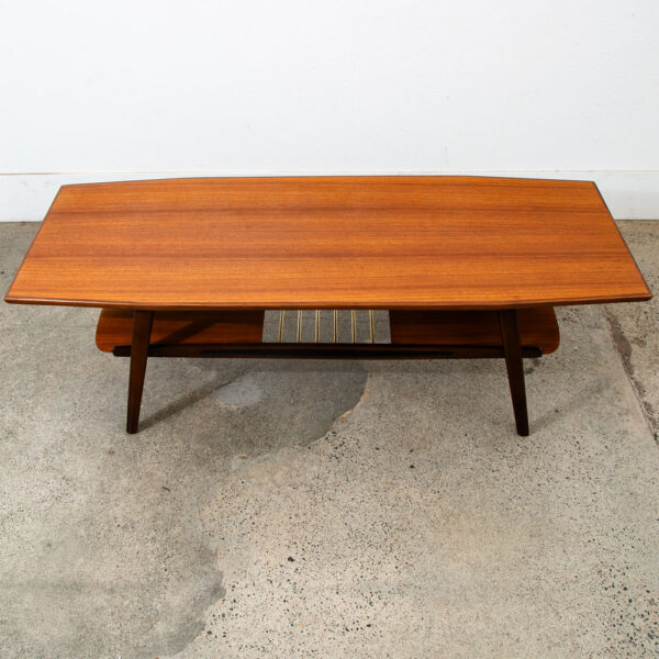 Mid Century Danish Modern Coffee Table Slat Teak Cane Beech Sculptural Norway NM - Image 3