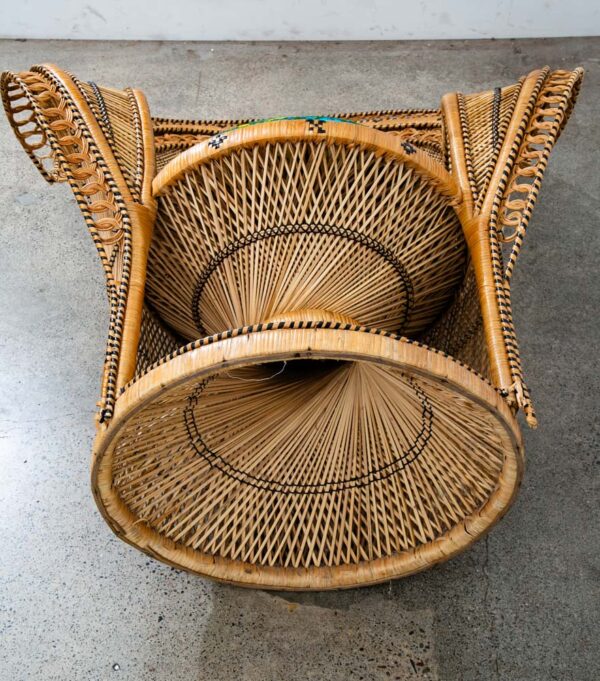 Mid Century Modern Peacock Chair Side Rush Cane Rattan Wrapped Lounge Throne Mcm - Image 11