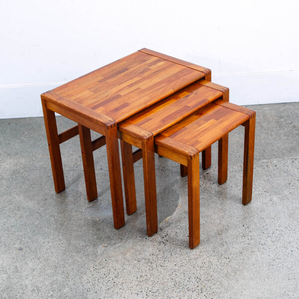 Mid Century Danish Modern Nesting Tables Solid Teak Set 3 Denmark Fingerjoint NM