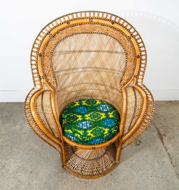 Mid Century Modern Peacock Chair Side Rush Cane Rattan Wrapped Lounge Throne Mcm - Image 6