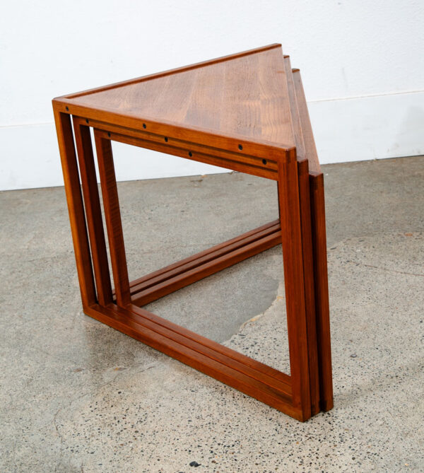 Mid Century Danish Modern Nesting Tables Solid Teak Triangular Set of 3 Denmark - Image 11