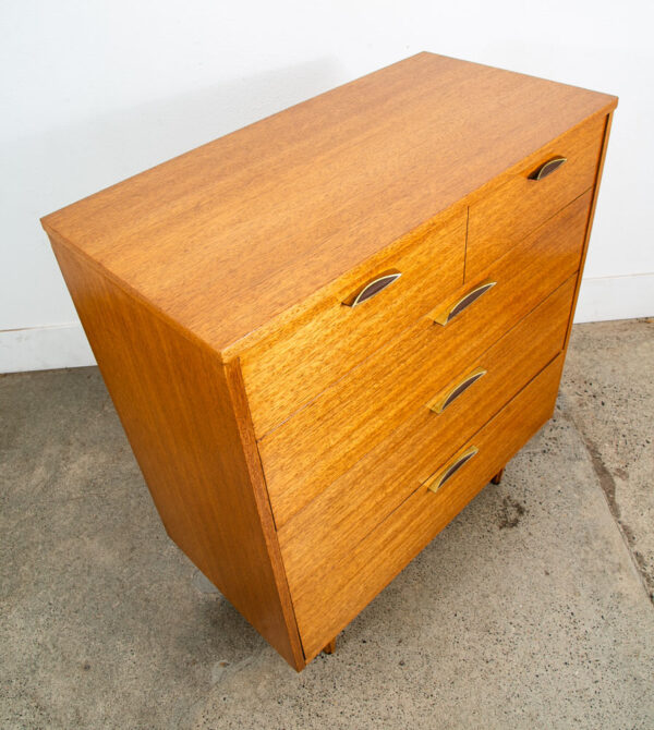 Mid Century Modern Highboy Dresser 4 Drawer Stanley Mahogany Mcm Brass Handles - Image 5